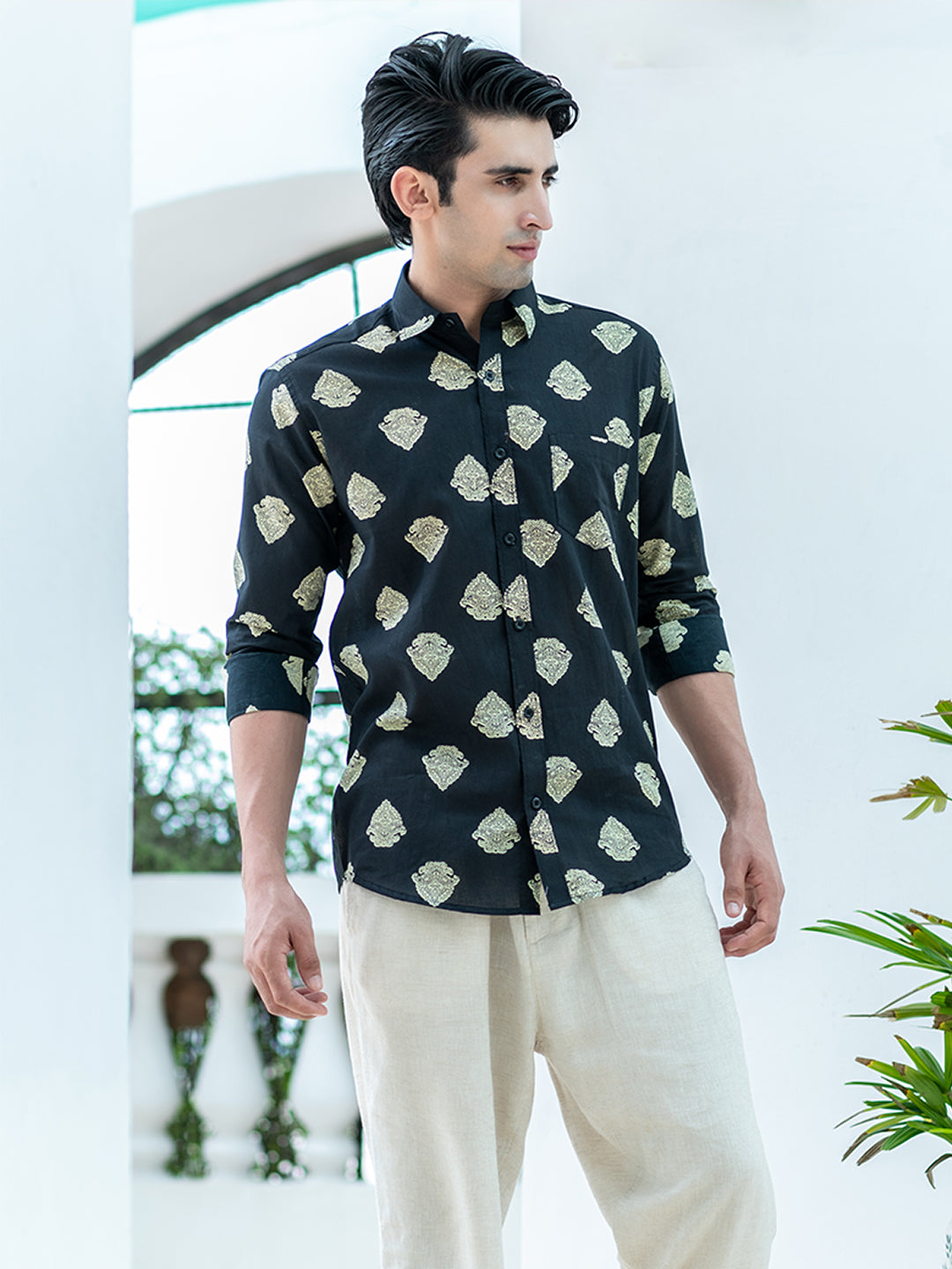 Black Motifs Jaipuri Printed Full Sleeves Shirt