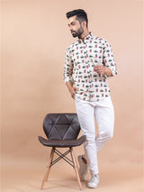 Beige Equatic Animal Printed Full Sleeves Shirt