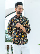 Black Floral Full Sleeves Cotton Shirt