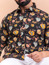 Black Floral Full Sleeves Cotton Shirt