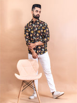 Black Floral Full Sleeves Cotton Shirt