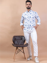 White Animal Print Giza Cotton Full Sleeves Shirt