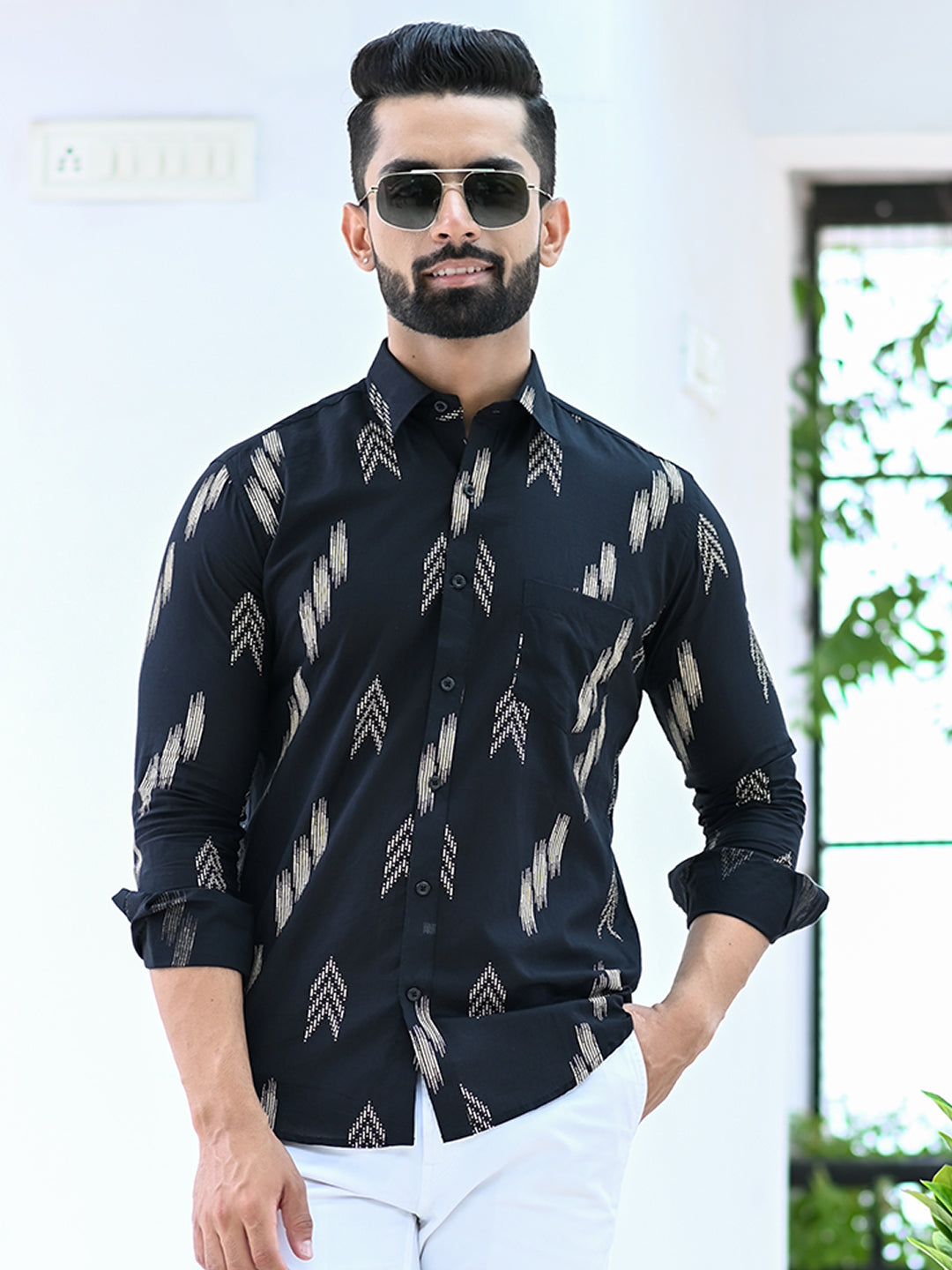 Full Sleeves Cotton Black Arrow Printed Shirt