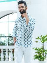 White Block Full Sleeves Printed Shirt