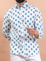 White Block Full Sleeves Printed Shirt