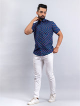 Half Sleevs Cotton Blue Floral Print Shirt