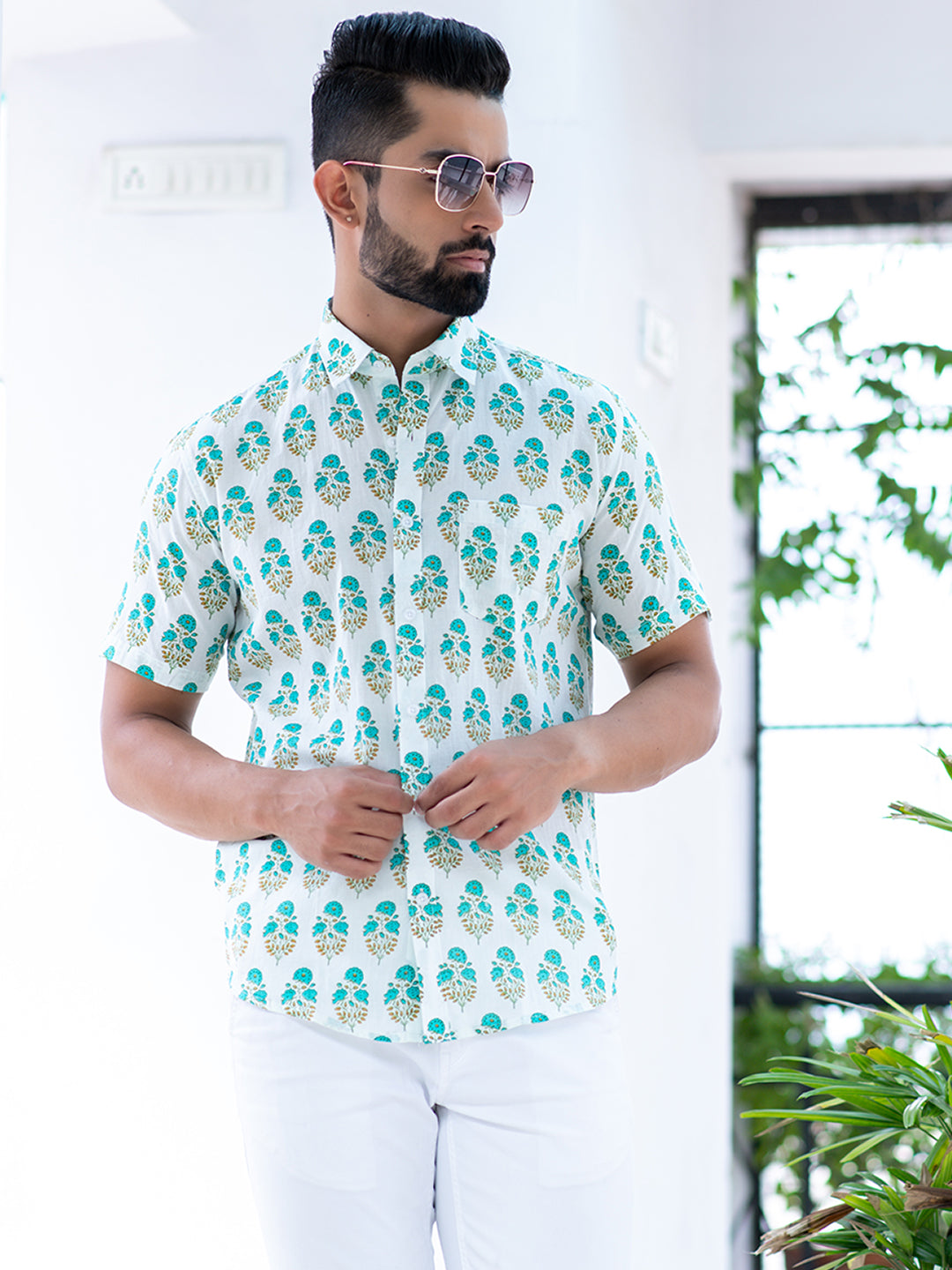 Cotton White Jaipuri Print Shirt