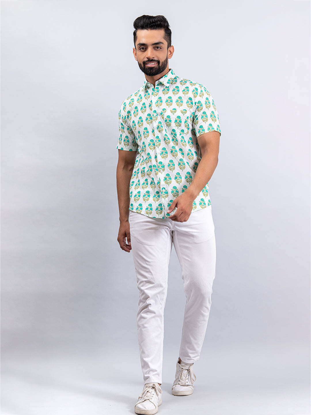 Cotton White Jaipuri Print Shirt