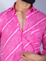 Full Sleeves Cotton Pink Leheriya Print Shirt