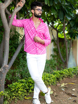 Full Sleeves Cotton Pink Leheriya Print Shirt