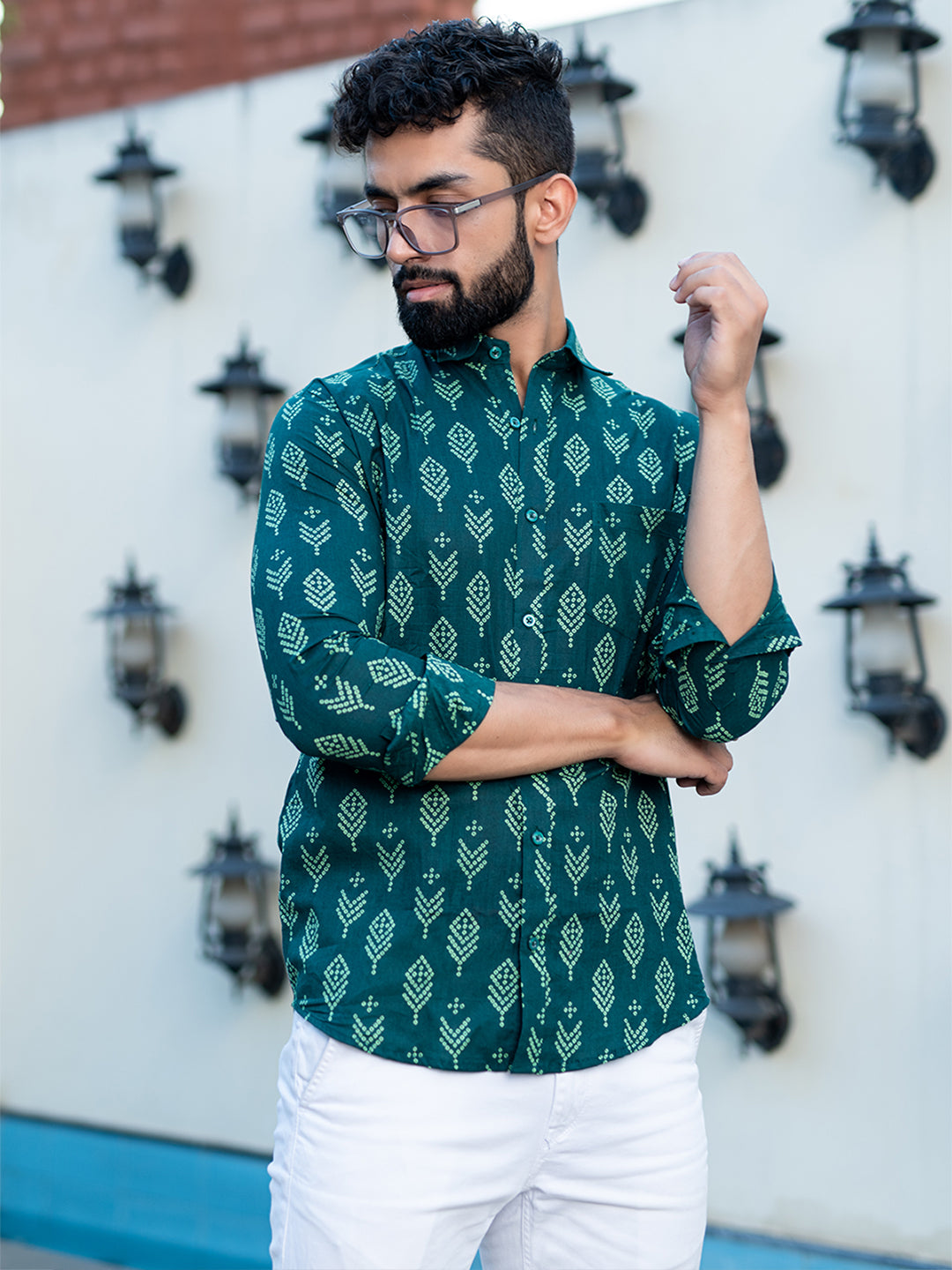 Green Bandhej Full Sleeves Printed Shirt