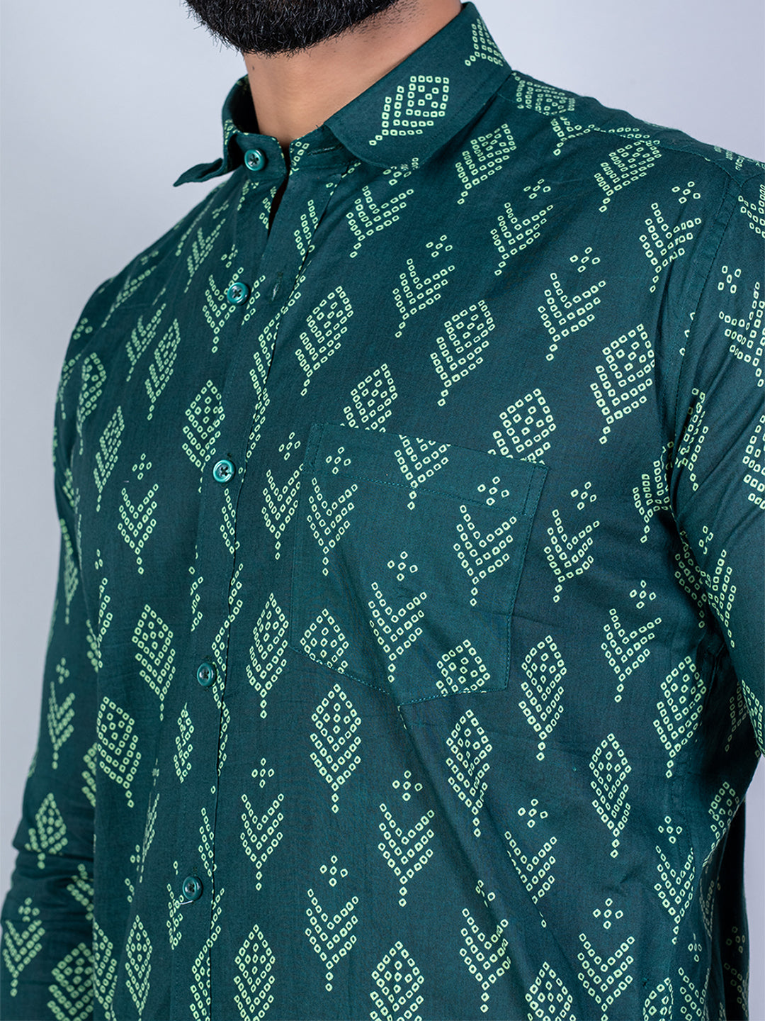 Green Bandhej Full Sleeves Printed Shirt