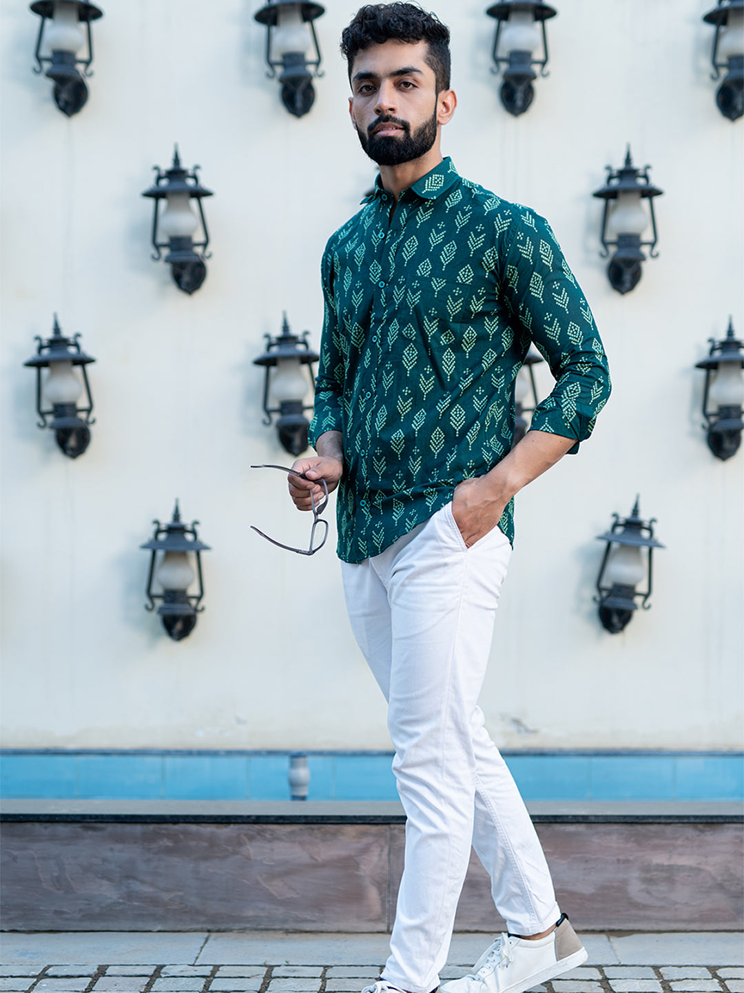 Green Bandhej Full Sleeves Printed Shirt