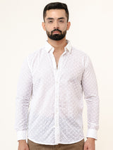 White Embroidered Full Sleeves Cotton Shirt