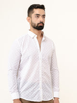 White Embroidered Full Sleeves Cotton Shirt