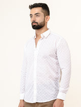 White Embroidered Full Sleeves Cotton Shirt