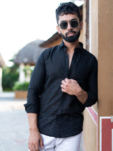 Black Embroidered Full Sleeves Cotton Shirt