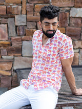 Half Sleeves Cotton Multicolor Elephant Print Shirt