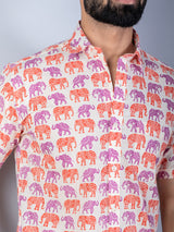 Half Sleeves Cotton Multicolor Elephant Print Shirt