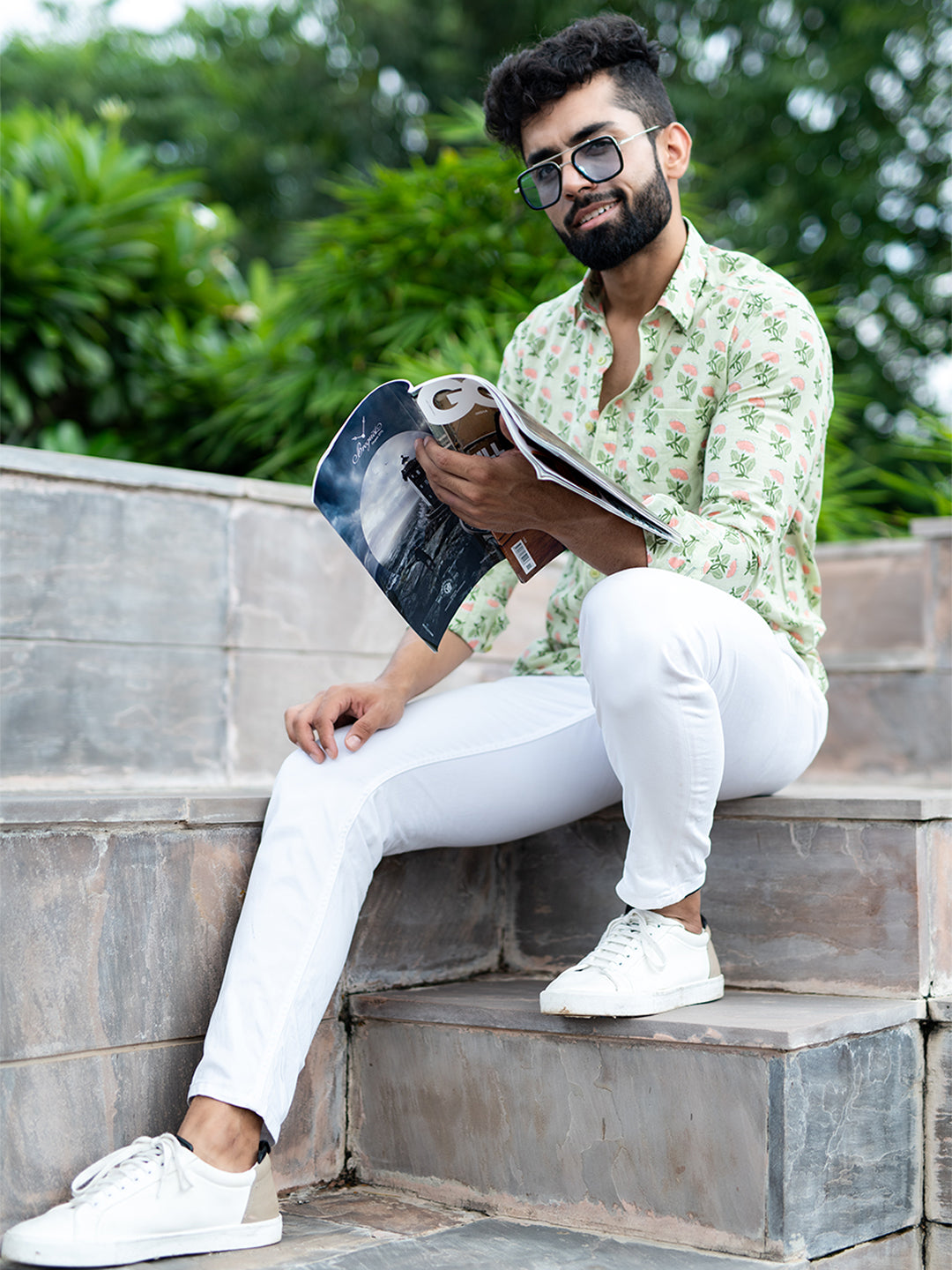 Light Green Hand Block Printed Shirt