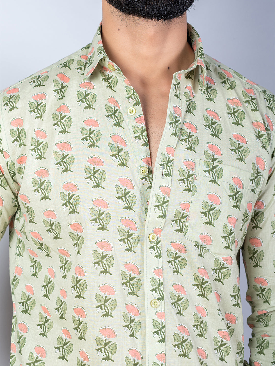 Light Green Hand Block Printed Shirt