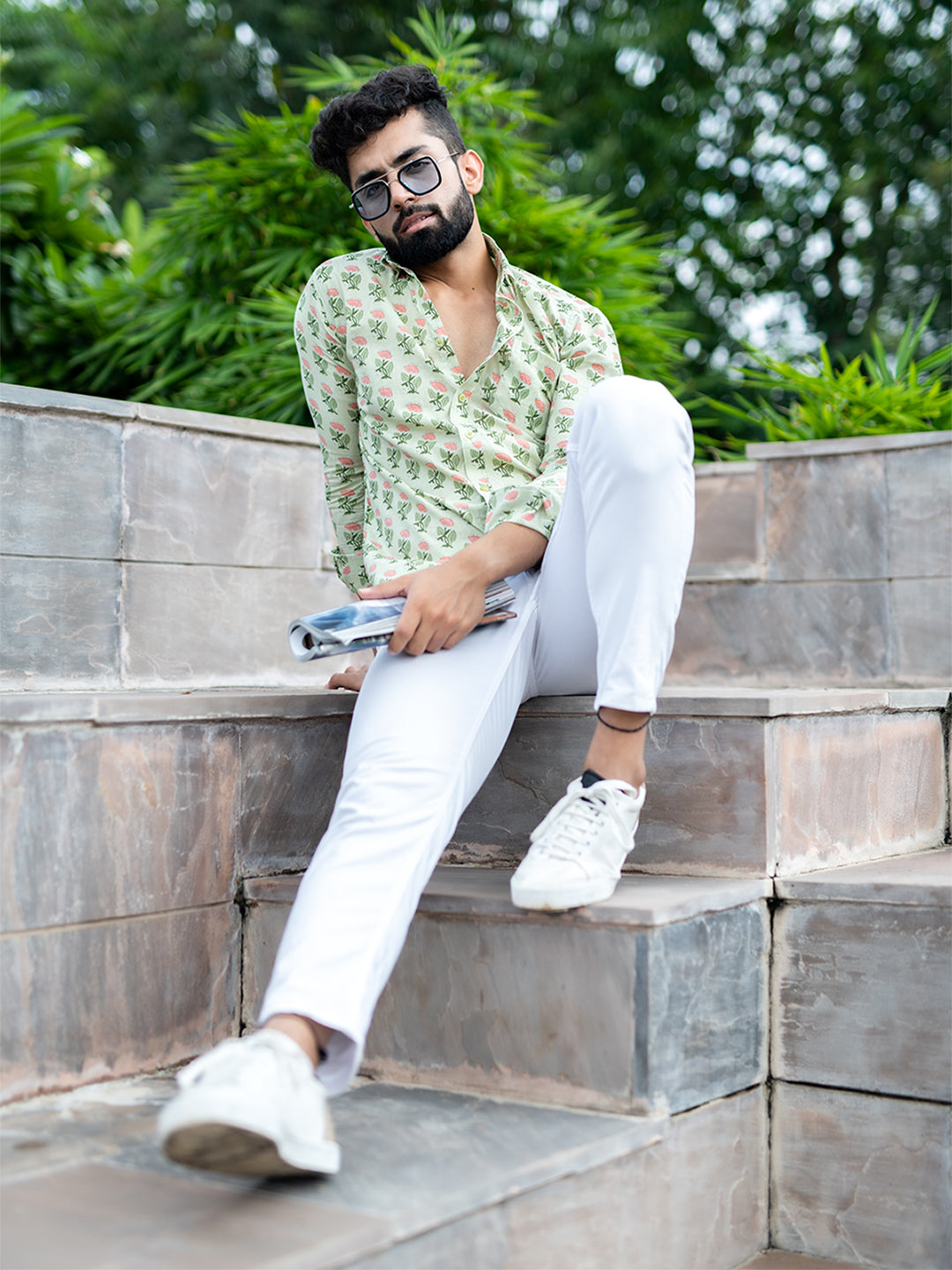 Light Green Hand Block Printed Shirt