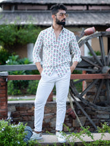 White Hand Block Floral Printed Shirt