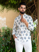 White Floral Full Sleeves Printed Shirt