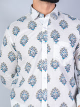 White Floral Full Sleeves Printed Shirt