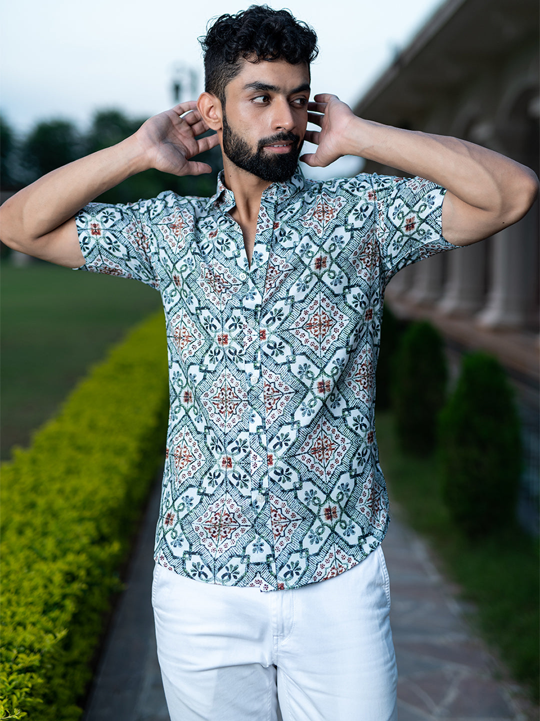 Crepe Half Sleeves Green Floral Printed Shirt