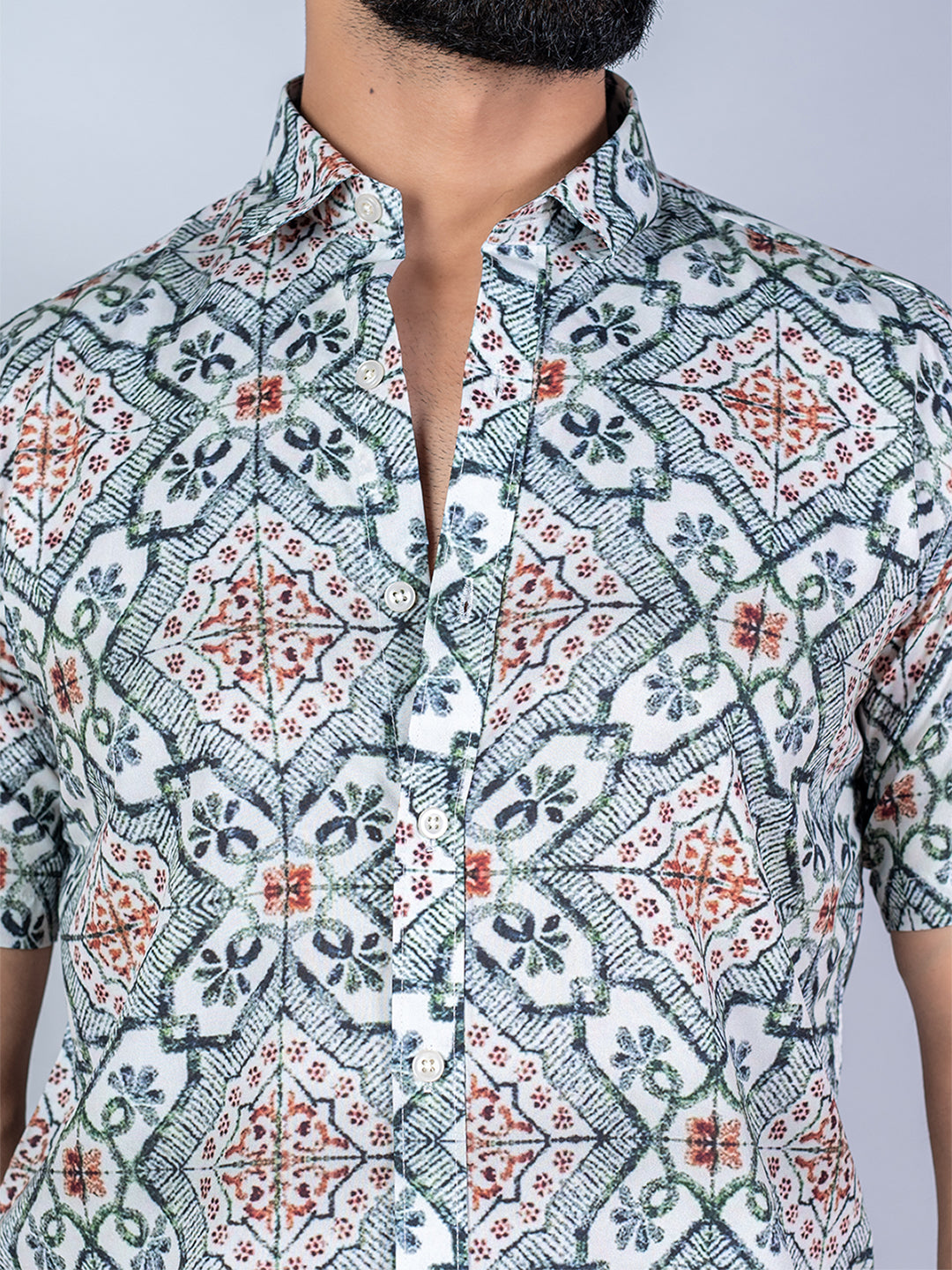 Crepe Half Sleeves Green Floral Printed Shirt