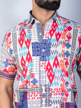 Multicolor Aztec Half Sleeves Crepe Printed Shirt