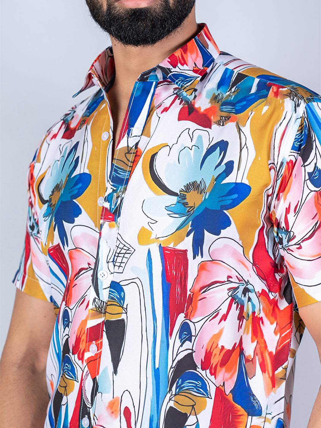 Crepe Multicolor Half Sleeves Floral Print Shirt