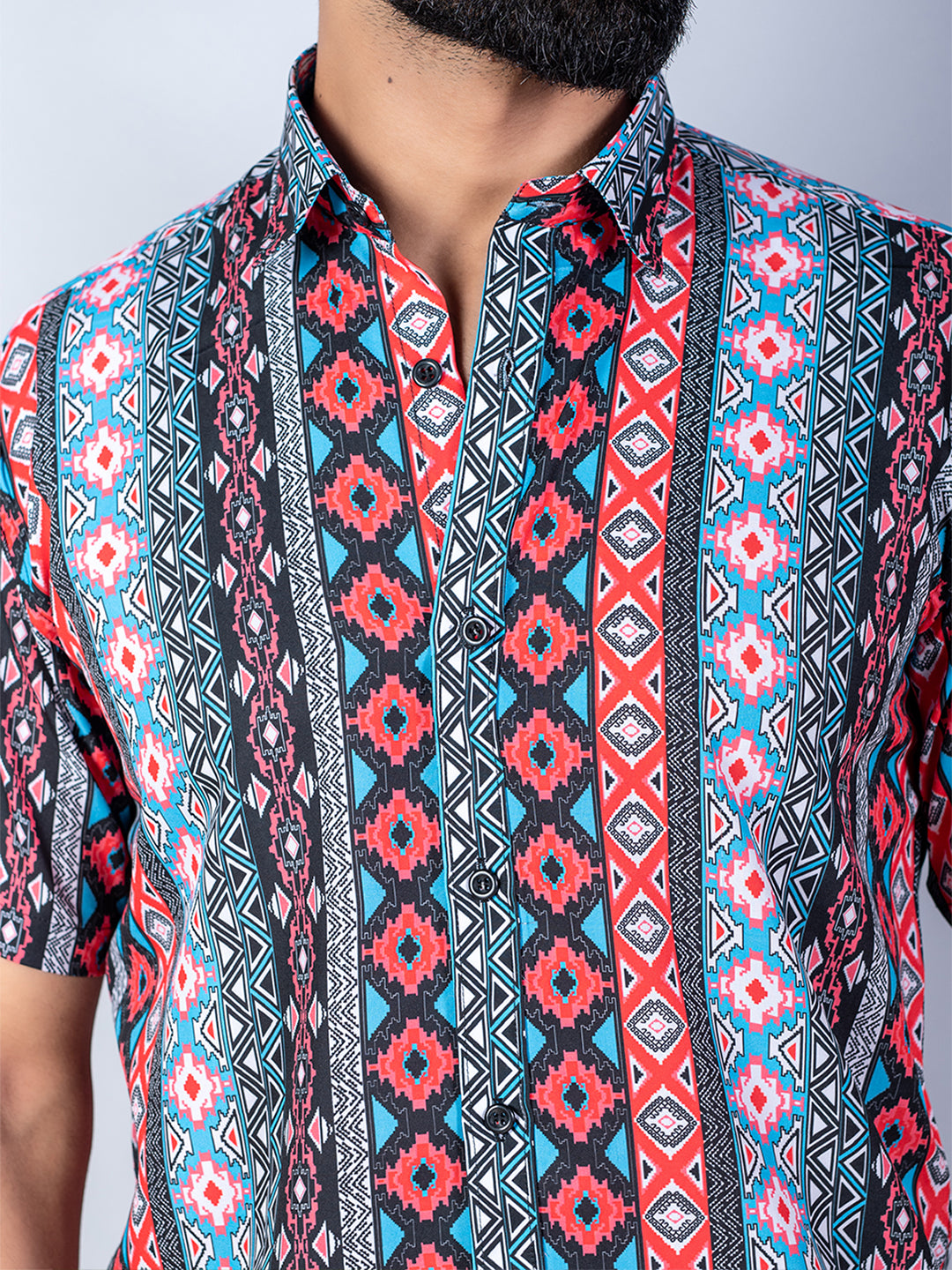 Crepe Half Sleeves Multicolor Hand Block Print Shirt