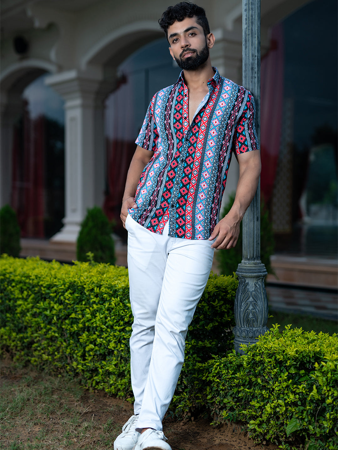 Crepe Half Sleeves Multicolor Hand Block Print Shirt