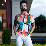 Multicolor Abstract Half Sleeves Printed Shirts For Men