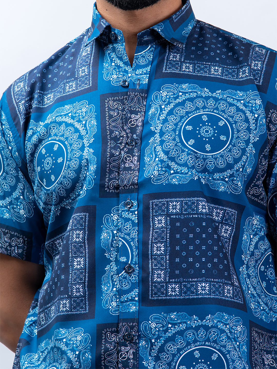 Half Sleeves Blue Bandana Printed Shirt For Men