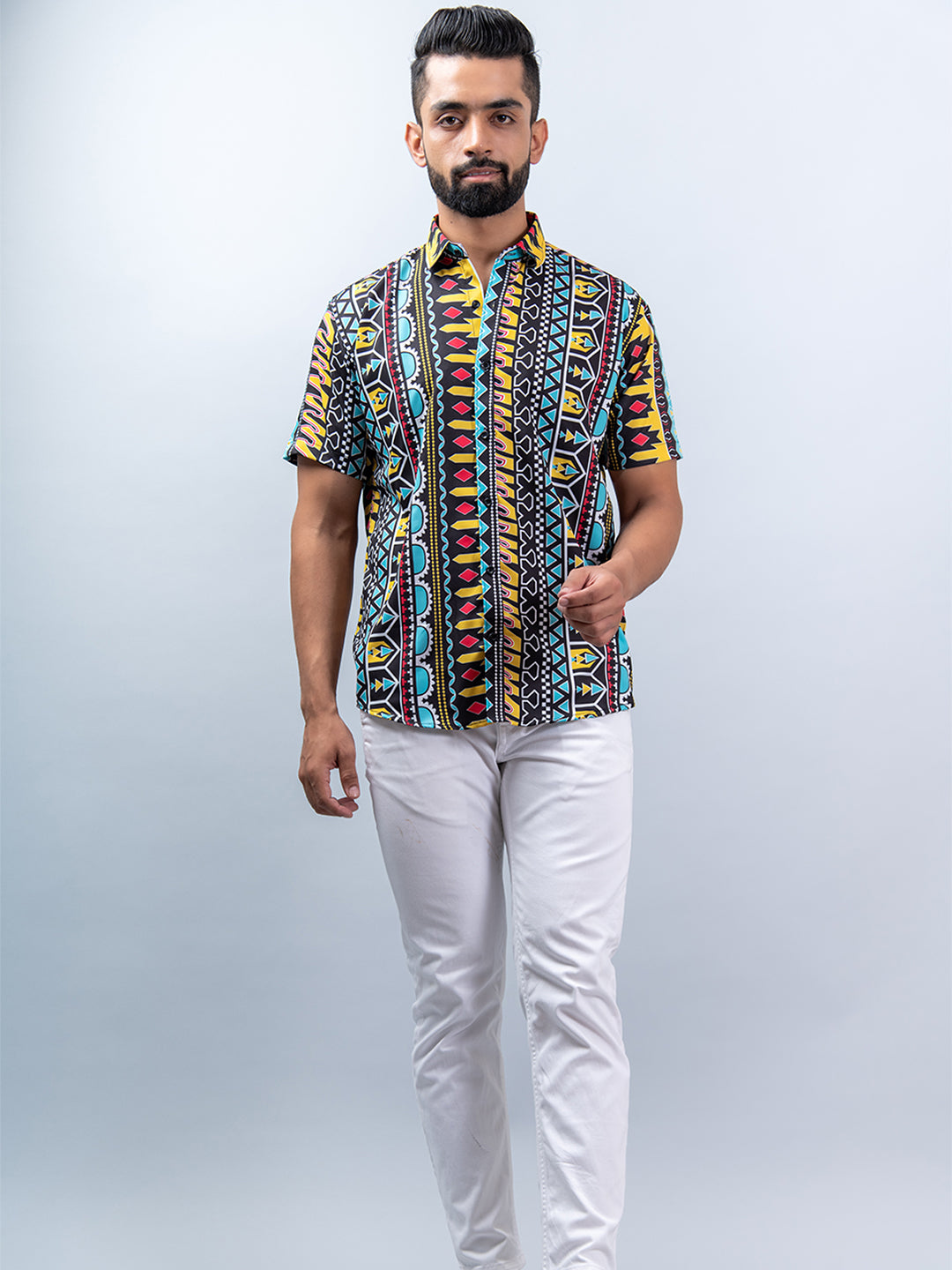 Multicolor Aztec Half Sleeves Printed Shirt