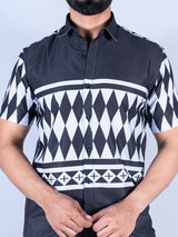 Black & White Half Sleeves Aztec Crepe Printed Shirt