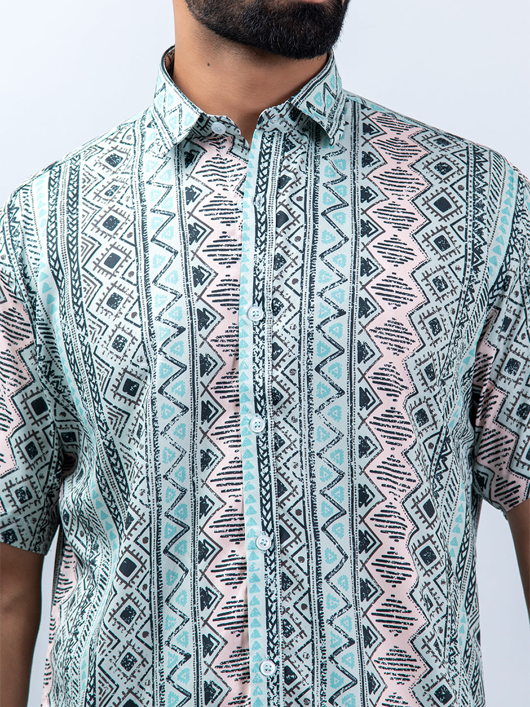 Sea Green Tribal Half Sleeves Printed Shirt