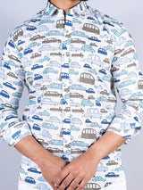 White Toy Car Printed Full Sleeves Cotton Shirt