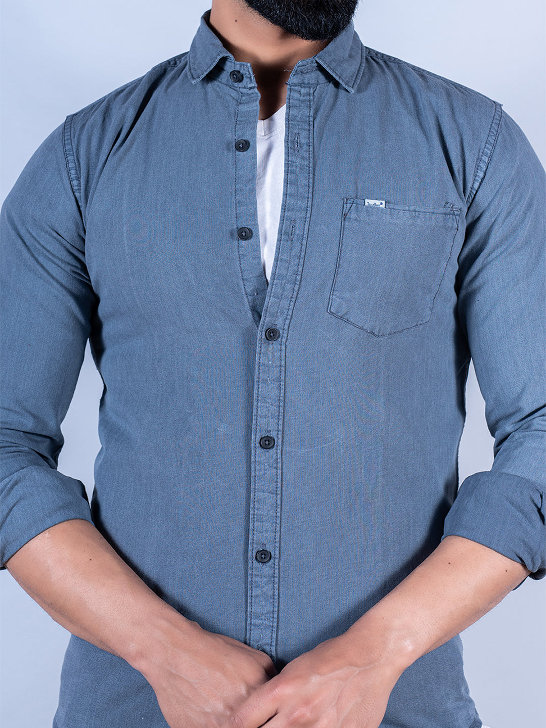 Solid Grey Denim Shirt