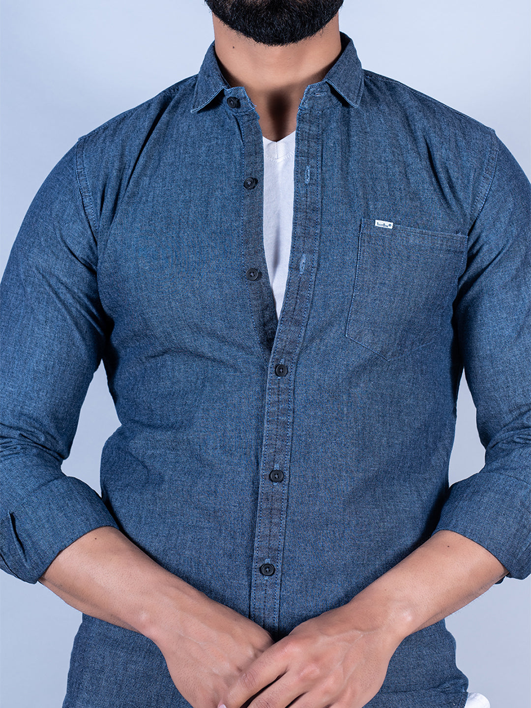 Solid Blue Denim Shirt