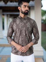 Brown Floral Printed Full Sleeves Cotton Shirt