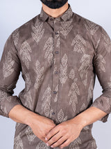 Brown Floral Printed Full Sleeves Cotton Shirt