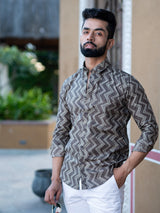 Brown Chevron Cotton Printed Shirt