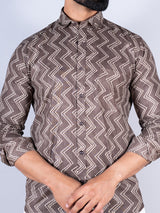 Brown Chevron Cotton Printed Shirt