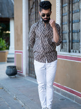 Brown Chevron Cotton Printed Shirt