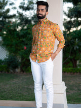 Yellow Patola Printed Full Sleeves Cotton Shirt