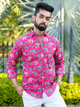 Pink Elephant Paisley Printed Full Sleeves Cotton Shirt